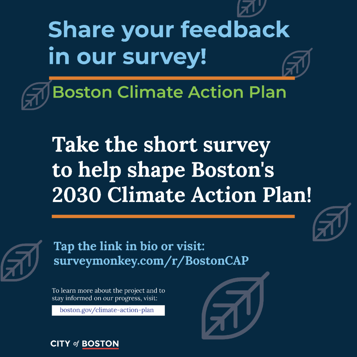 image urging viewers to take the Boston Climate Action Plan survey